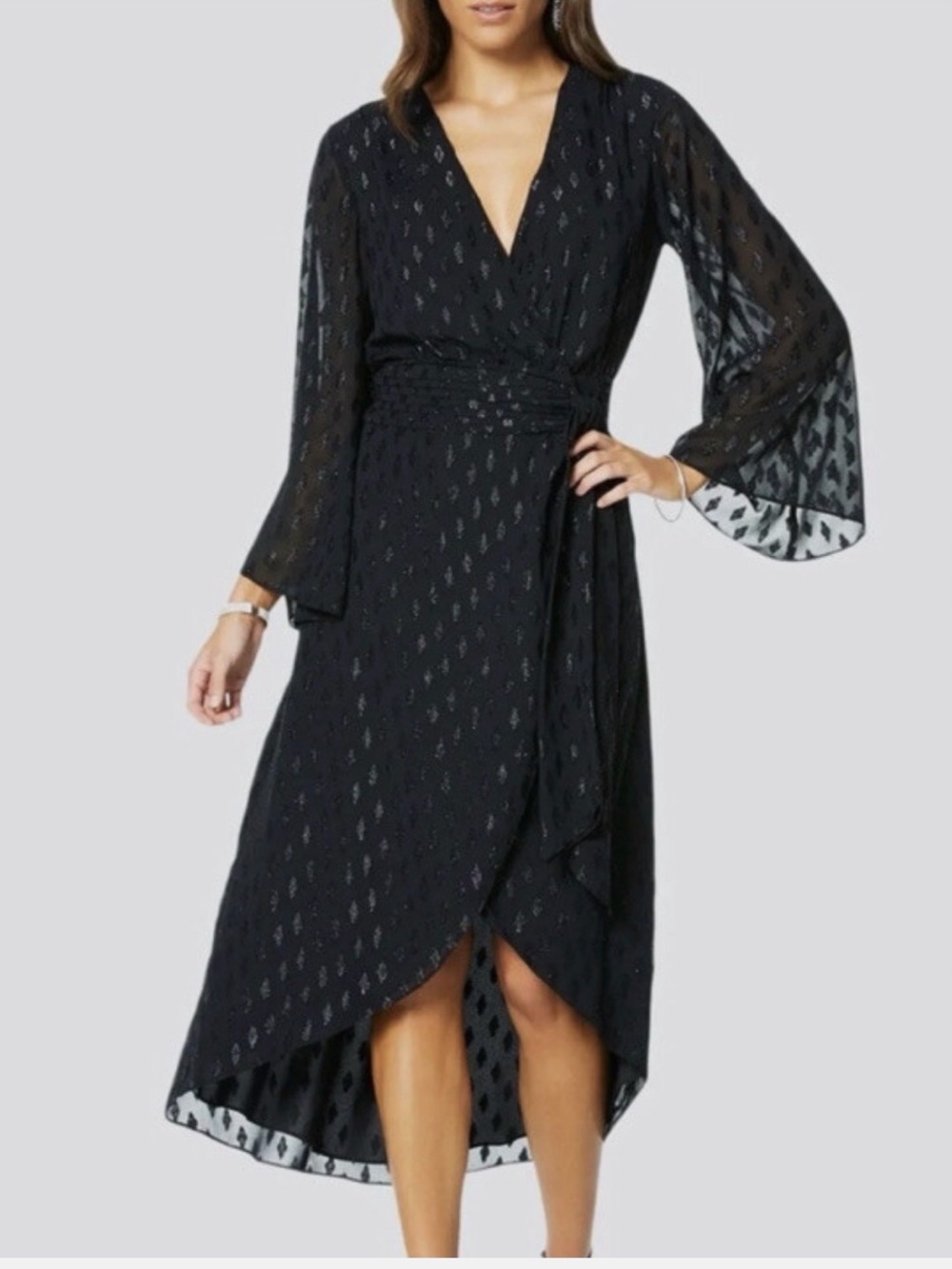 Ramy Brook Julie Wrap Midi Dress with Bell Sleeves